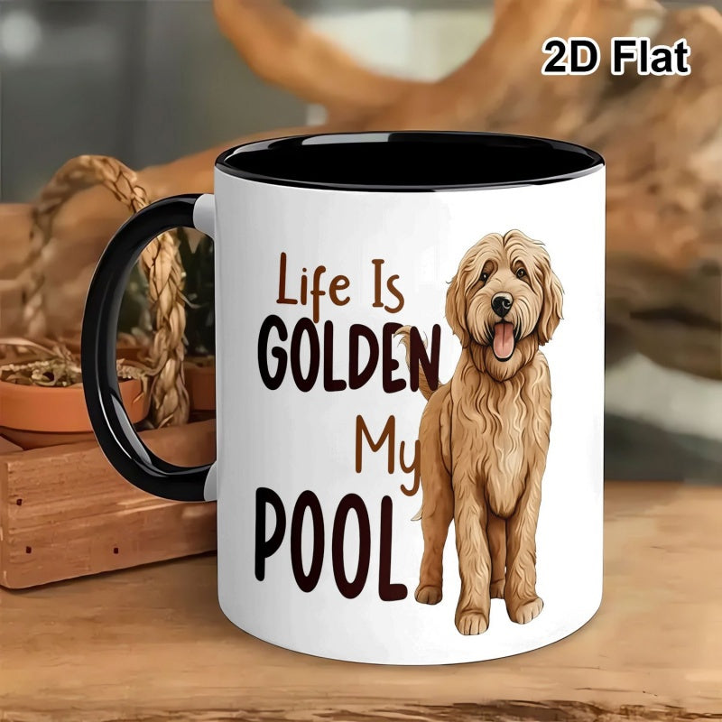 Tailorly Black Accent 11 oz Mug - golden my pool dog print