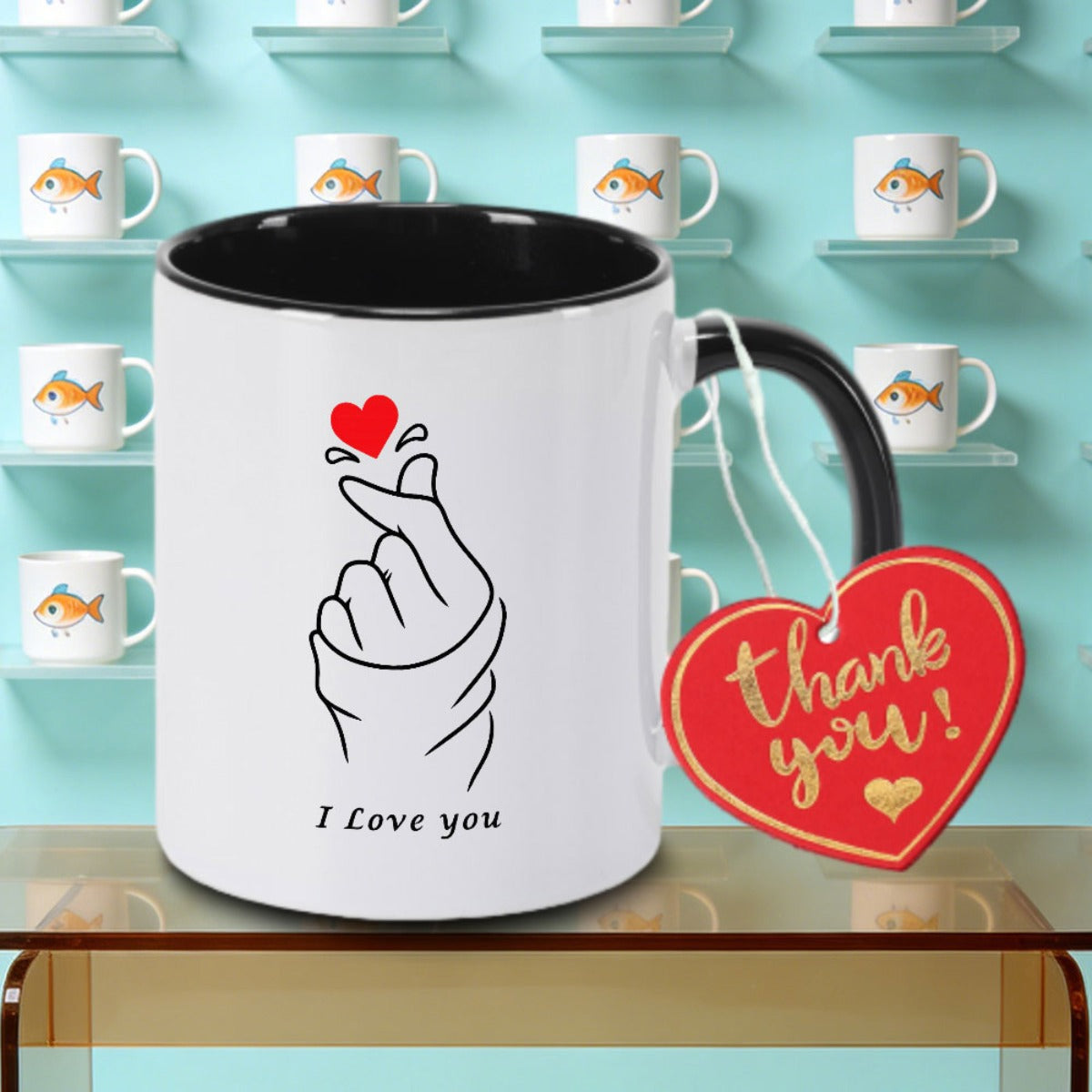 Tailorly Black Accent 11 oz Mug - Heart-shaped fingers logo