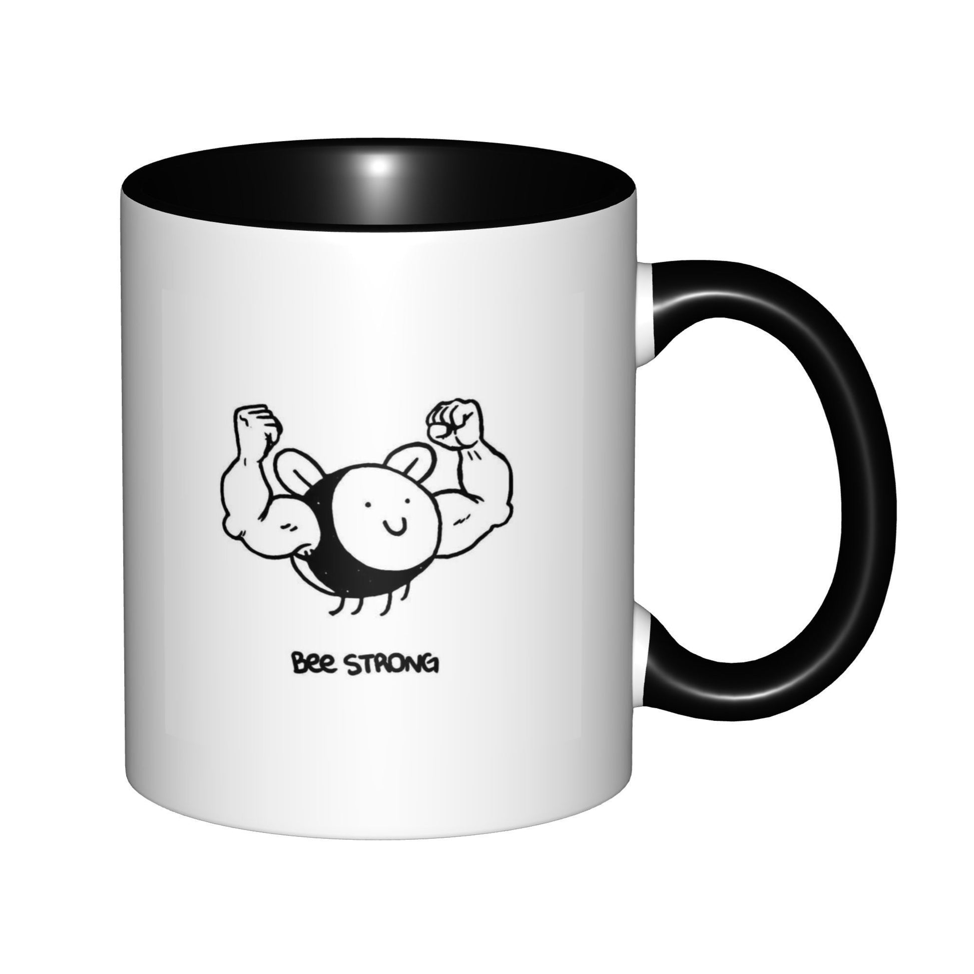 Tailorly Black Accent 11 oz Mug - cartoon bee with muscular and pun text design