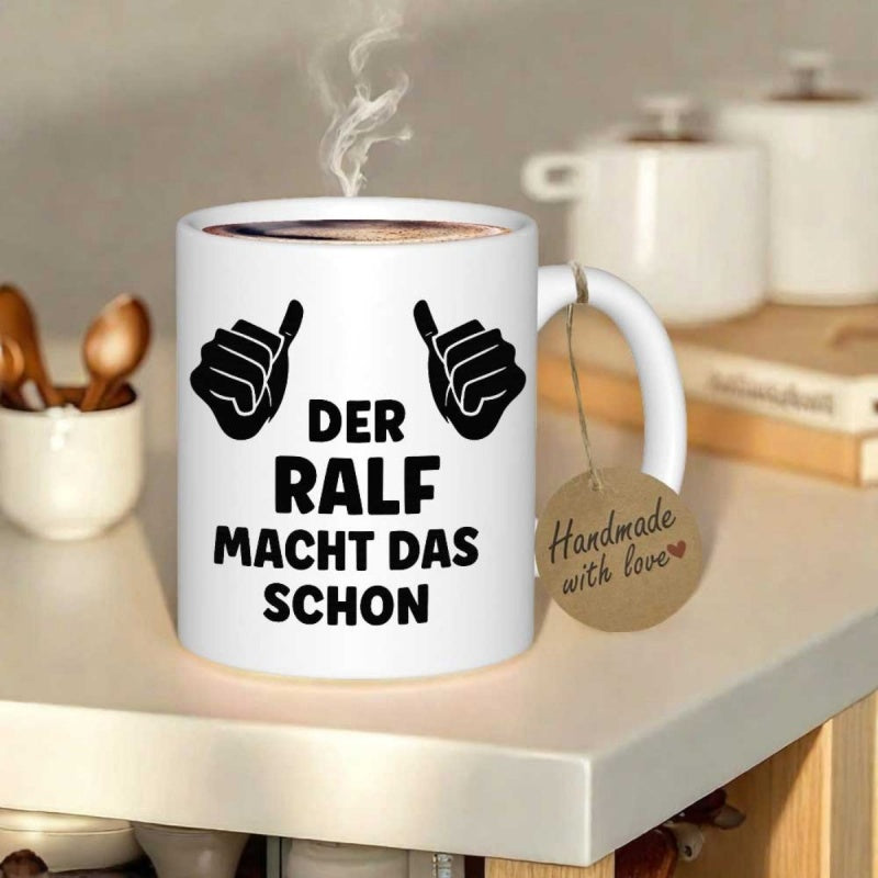 Tailorly White Ceramic 11 oz Mug - Silhouette Hands Pointing Inward With Bold Simple Symbolic Gestures Thumbs Up