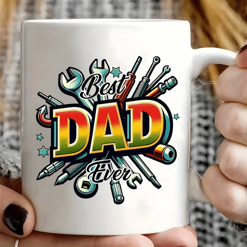 Tailorly White Ceramic 11 oz Mug - Best Dad Ever Mechanic Hand Tools Including Wrenches And Screwdrivers Behind Text Tools