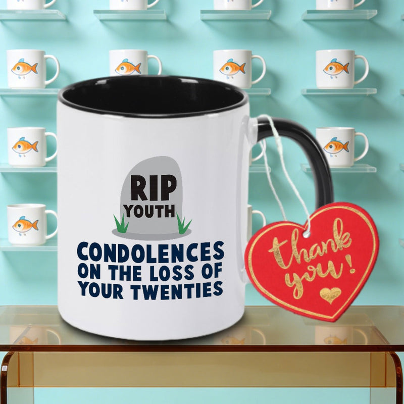 Tailorly Black Accent 11 oz Mug - CondolencesLossTwentiesBirthdayEasterChristmas Logo