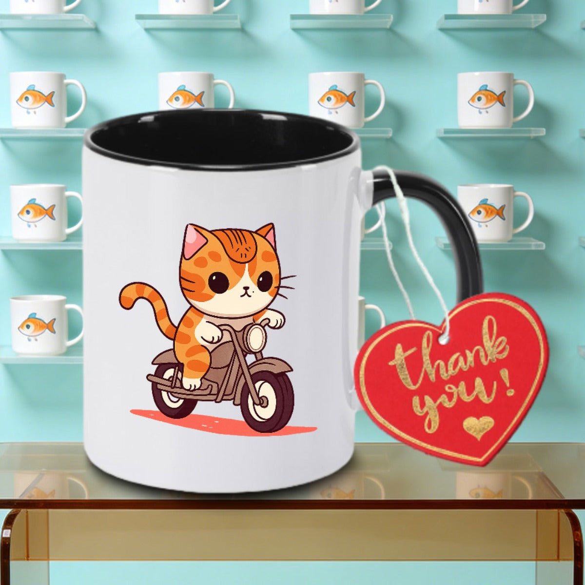 Tailorly Black Accent 11 oz Mug - Adorable on a Motorcycle Logo