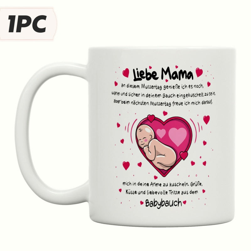 Tailorly White Ceramic 11 oz Mug - Sweet Fetal Baby Sleeping Peacefully Inside A Large Glowing Pink Heart