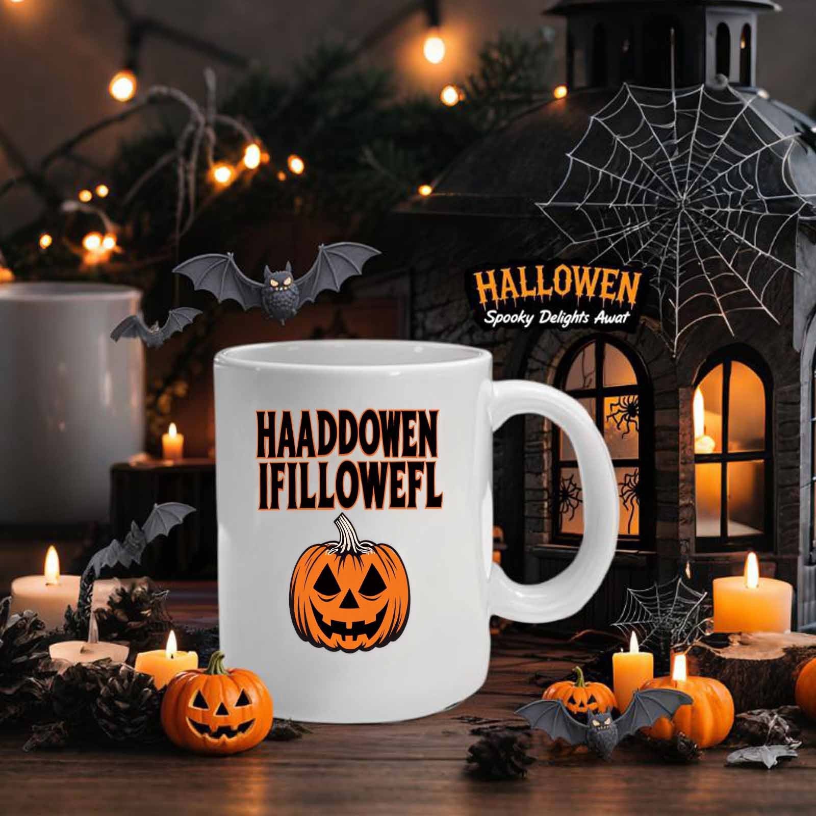 Tailorly White Ceramic 11 oz Mug - Haaddowen Ifillowefl Classic Carved Orange Jack O Lantern With Triangular Eyes Pumpkin