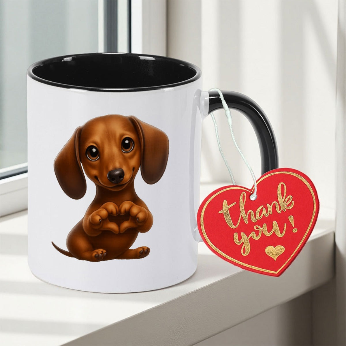 Tailorly Black Accent 11 oz Mug - Cute Dachshund Puppy