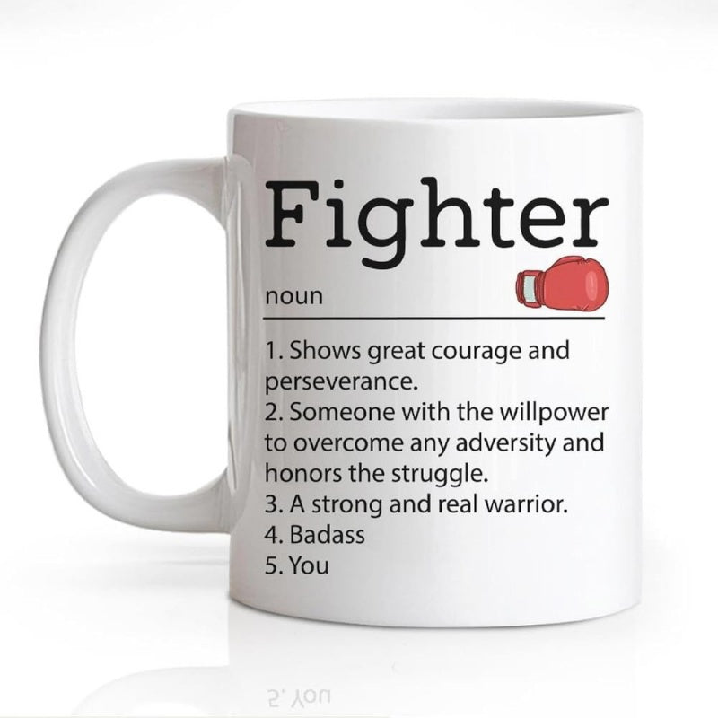 Tailorly White Ceramic 11 oz Mug - Fighter Minimalist Red Sporting Equipment Displayed On Plain Glove