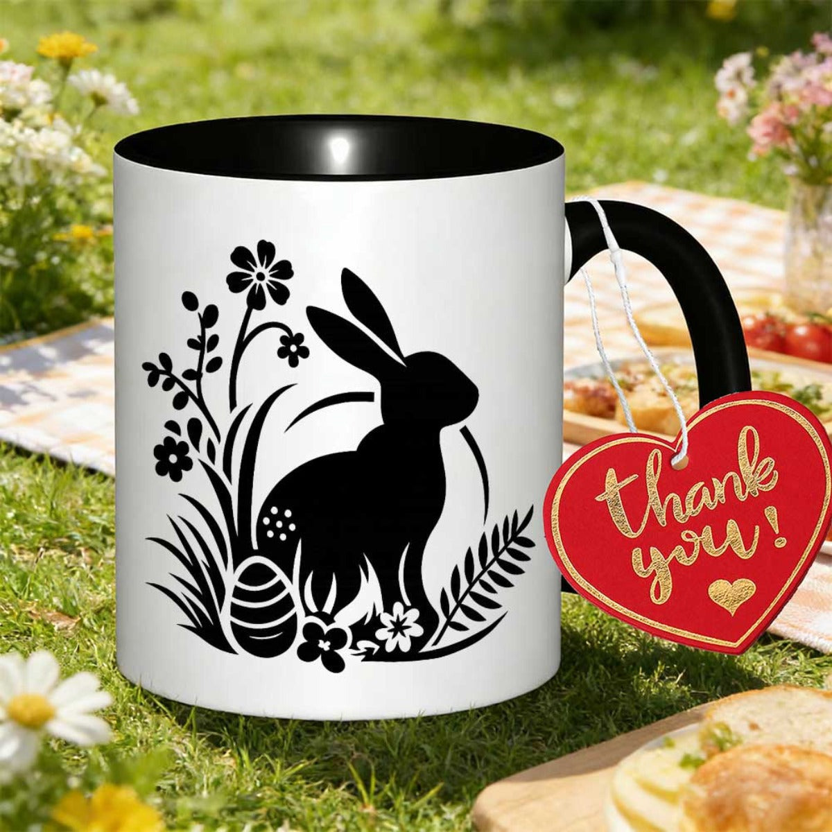 Tailorly Black Accent 11 oz Mug - cute rabbits