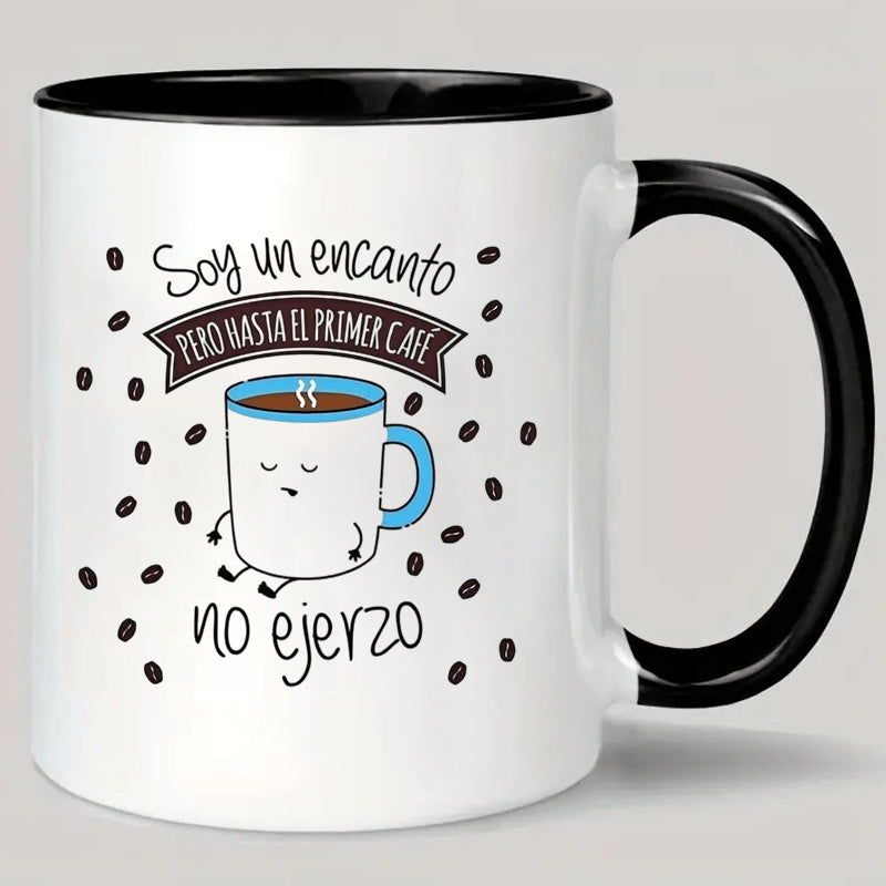 Tailorly Black Accent 11 oz Mug - i am charm but before coffee