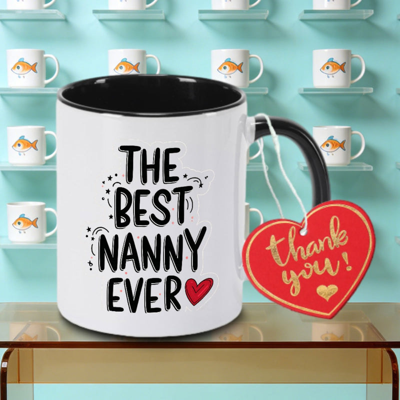 Tailorly Black Accent 11 oz Mug - A Single Piece Featuring a Logo That THE BEST NANNY a Ceramic Coffee Mug Tea Milk Or Water. This Versatile