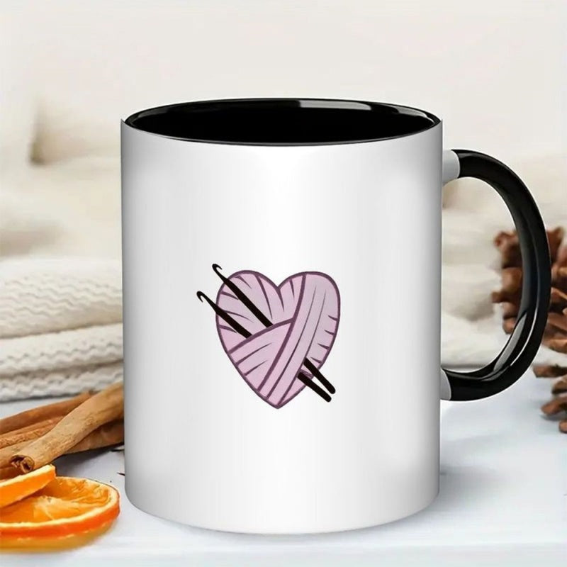 Tailorly Black Accent 11 oz Mug - heart， yarn， crochet hook
