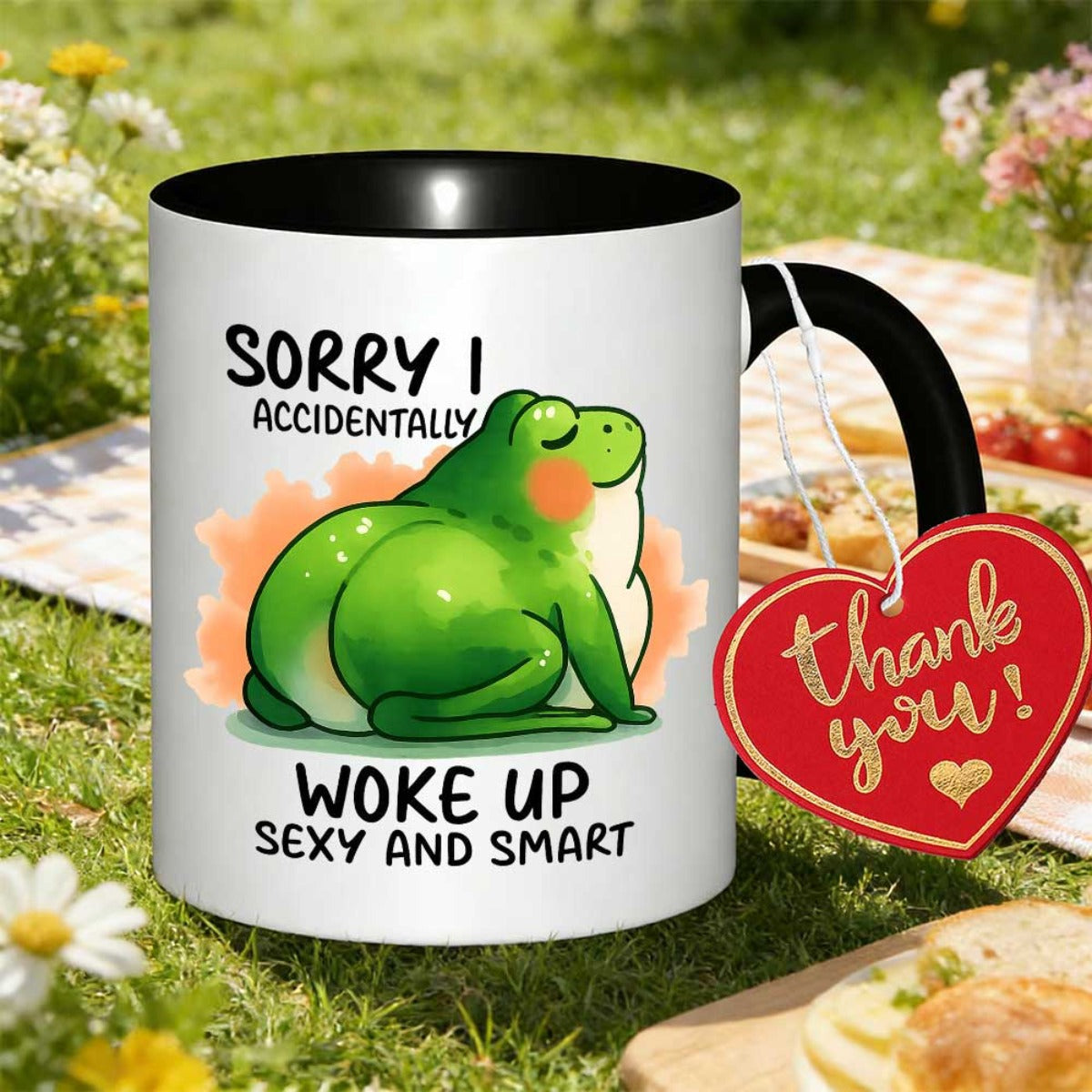 Tailorly Black Accent 11 oz Mug - sorry i accidentally up printed text