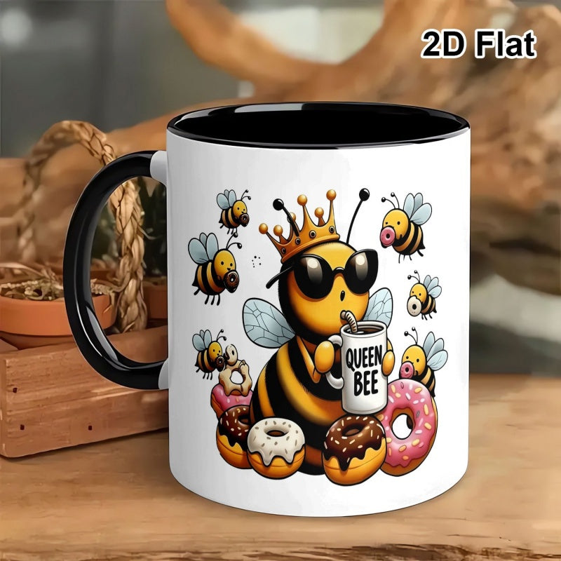 Tailorly Black Accent 11 oz Mug - valentines day queen bee donuts graphic