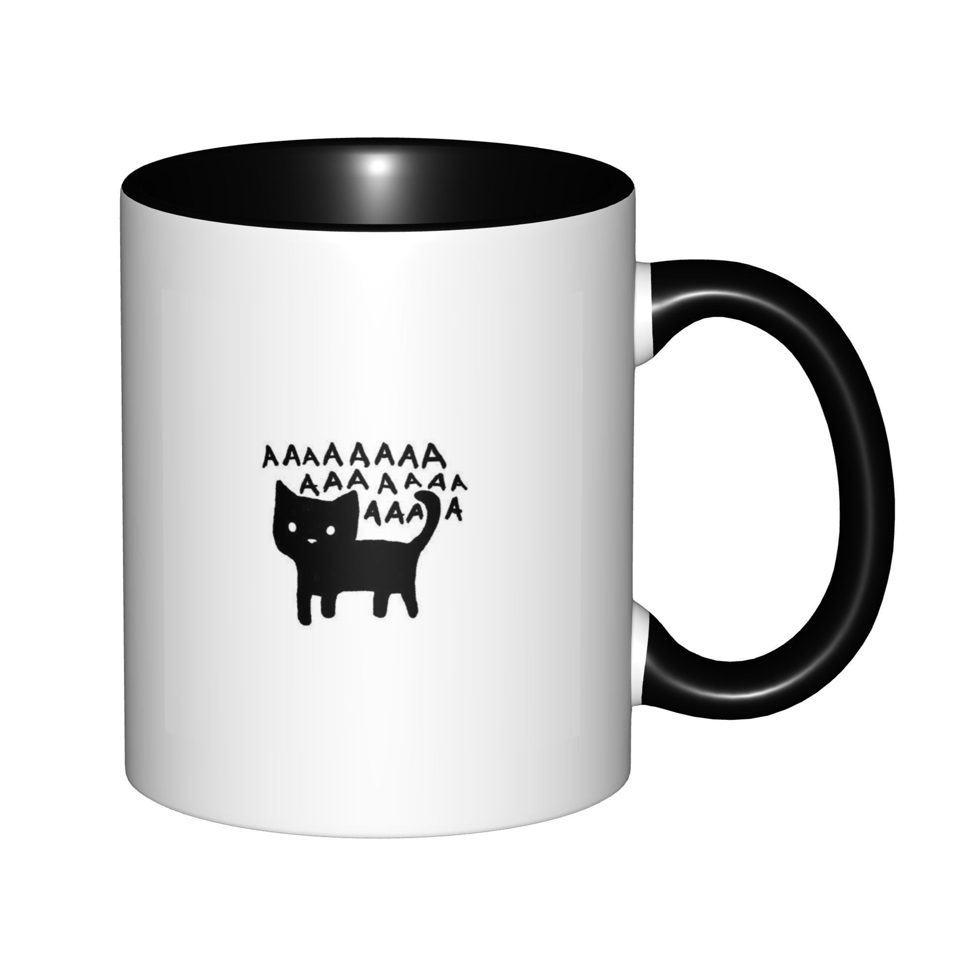 Tailorly Black Accent 11 oz Mug - cute black cat with text "emotional release"