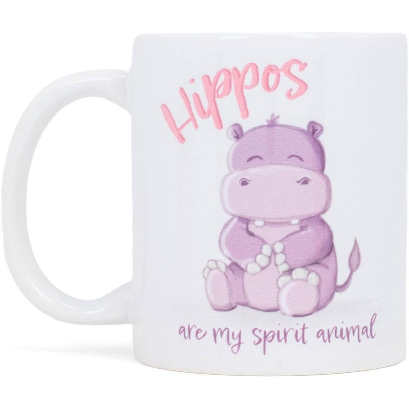Tailorly White Ceramic 11 oz Mug - Hippos Are My Spirit Animal Adorable Purple Cartoon Hippo Sitting Peacefully With A Sweet Smiling Expression Hippo