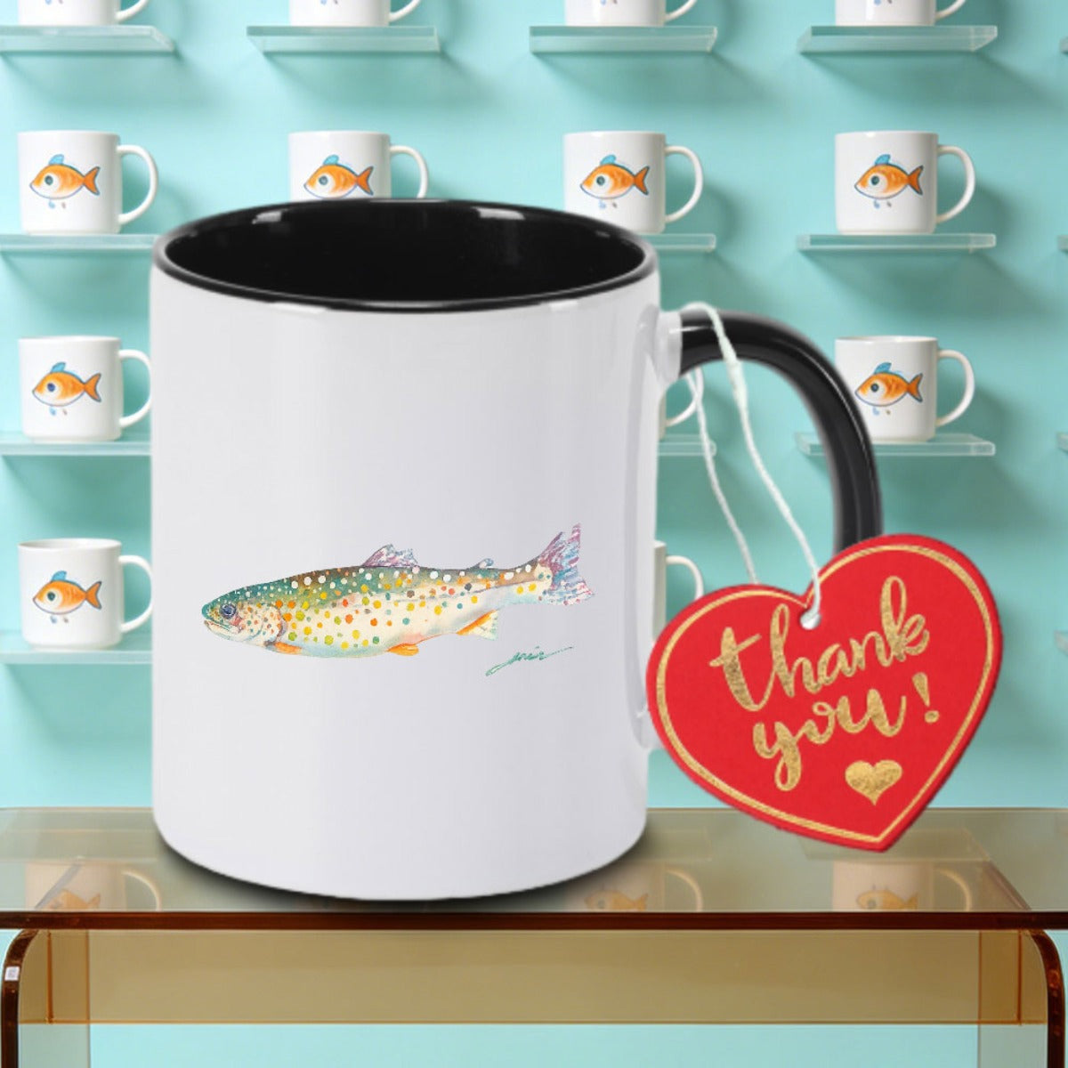 Tailorly Black Accent 11 oz Mug - Colorful trout logo