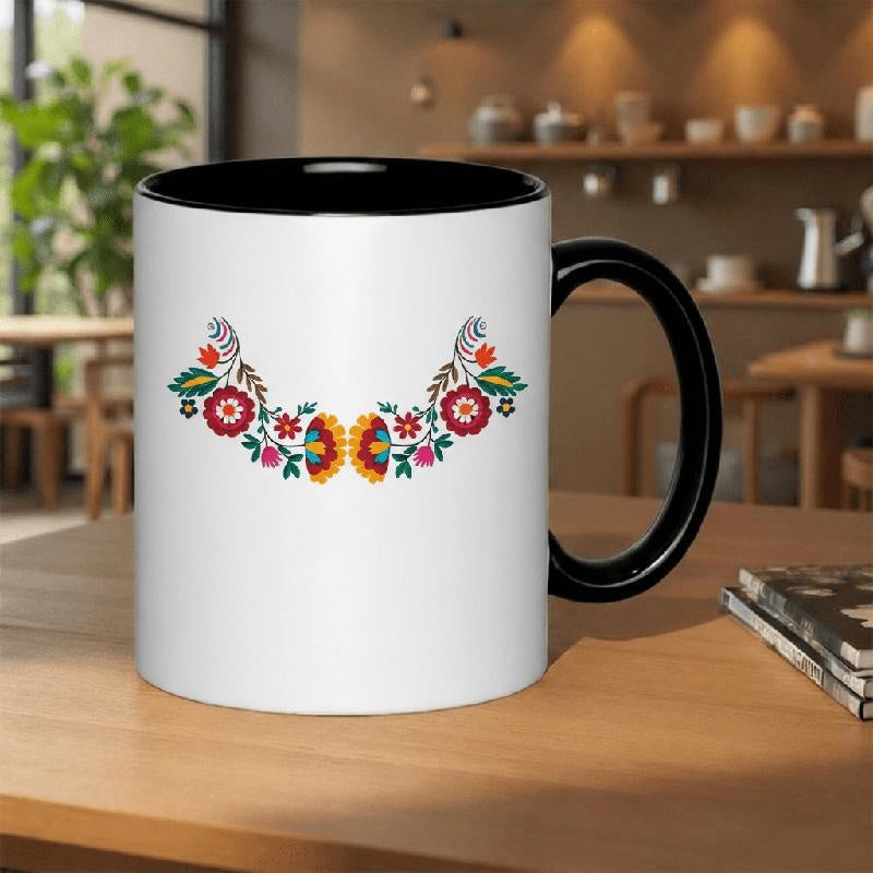 Tailorly Black Accent 11 oz Mug - vibrant floral colorful flowers