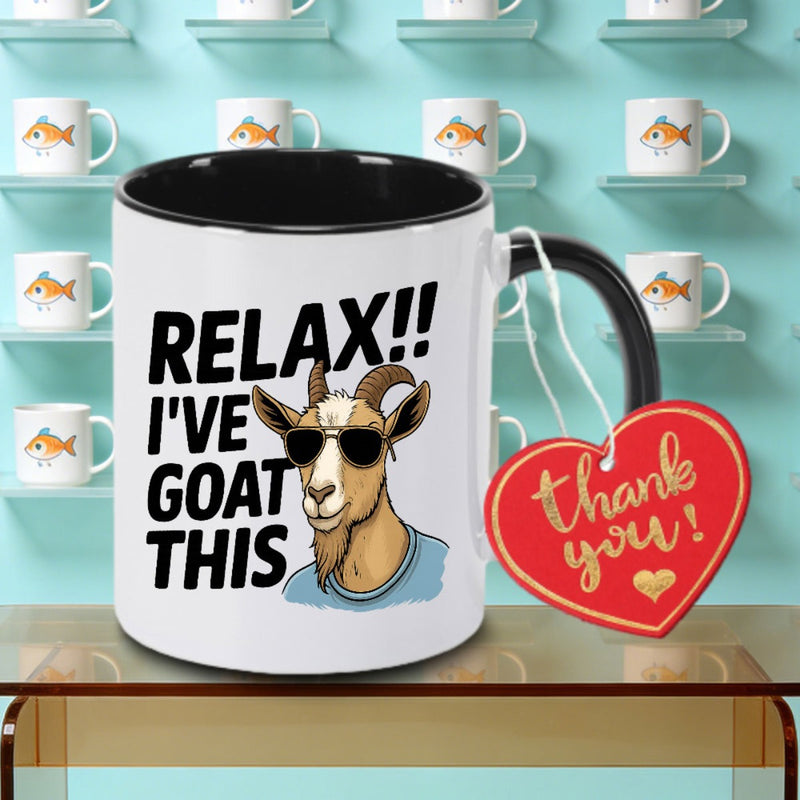 Tailorly Black Accent 11 oz Mug - Humorous goat wearing stylish glasses