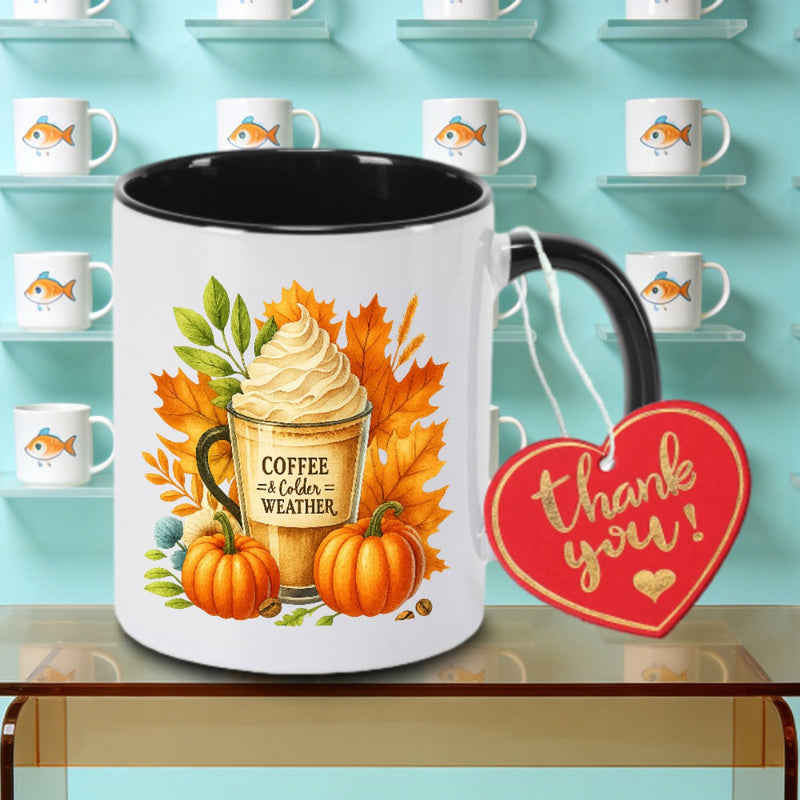 Tailorly Black Accent 11 oz Mug - Fall theme with humorous text and pumpkin