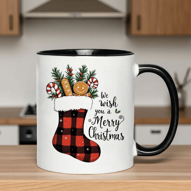 Tailorly Black Accent 11 oz Mug - gingerbread， candy canes， patterns