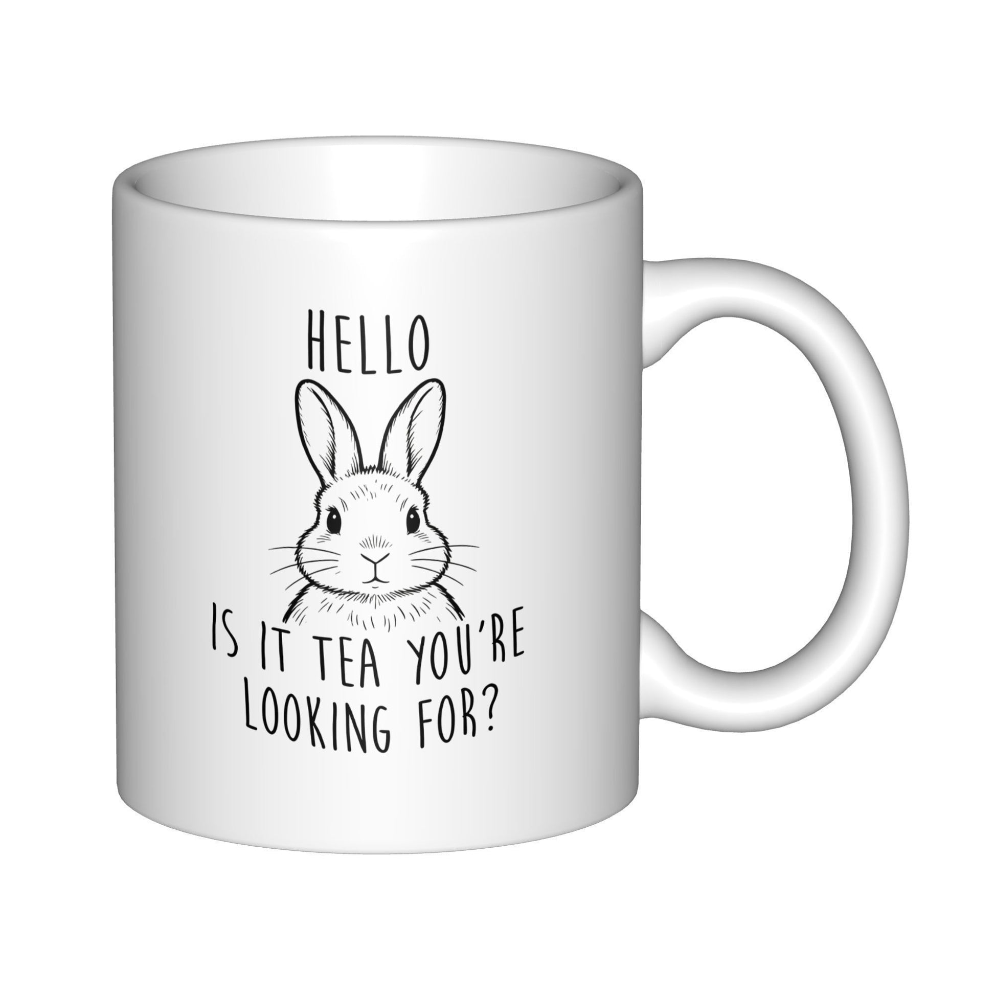 Tailorly White Ceramic 11 oz Mug - Hello Is It Tea Youre Looking For Minimalist Hand Drawn Line Art Sketch Of A Cute Little Rabbit