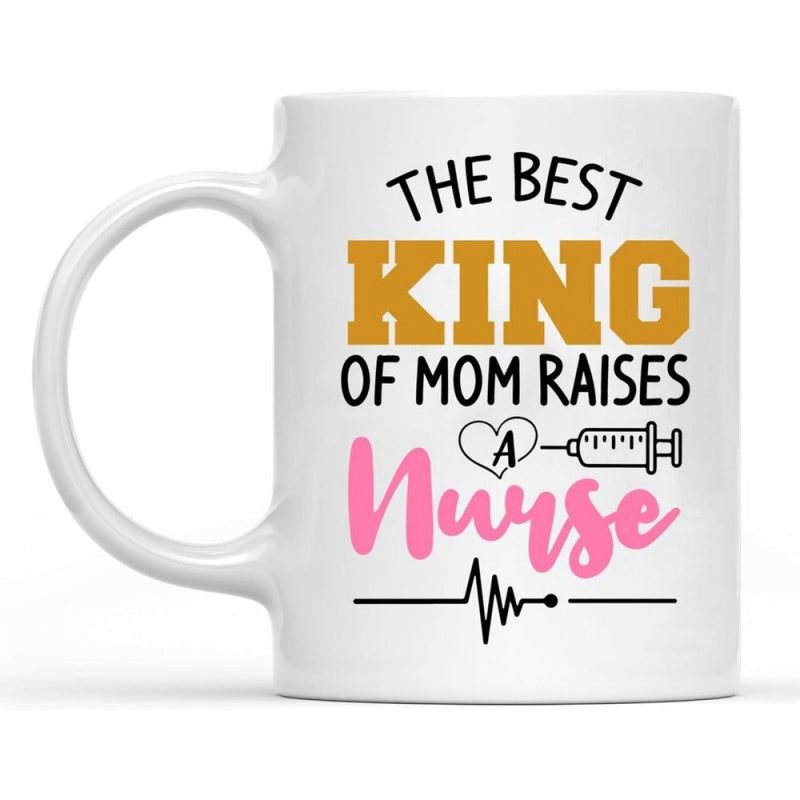 Tailorly White Ceramic 11 oz Mug - The Best Kind Of Mom Raises A Nurse Medical Syringe Icons Combined With Artistic Heartbeat Pulse Line Decorative Mug