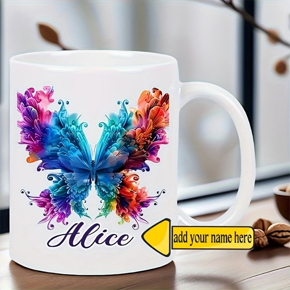 Tailorly White Ceramic 11 oz Mug - Alice Vibrant Ink Splash Effect With Colorful Smoke Wings Forming A Symmetric Butterfly