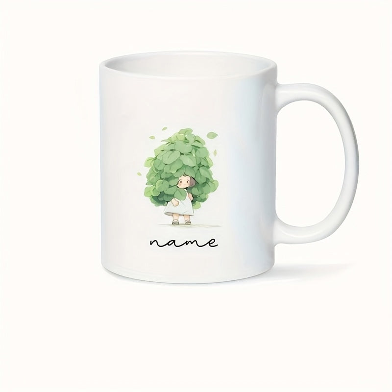 Tailorly White Ceramic 11 oz Mug - Name Little Girl In White Dress Before Lush Green Foliage Girl