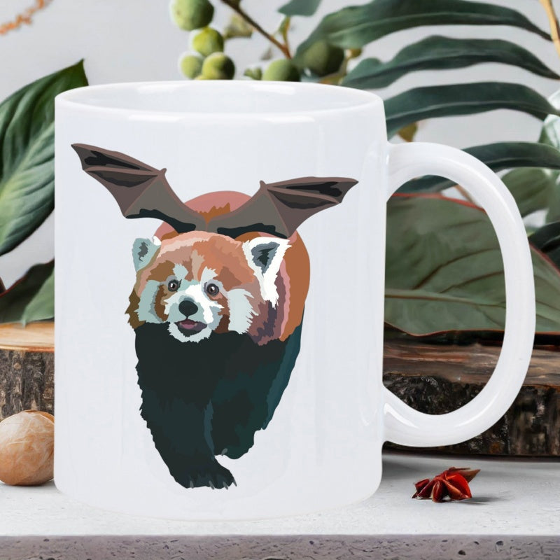 Tailorly White Ceramic 11 oz Mug - Unique Flying Red Panda With Realistic Bat Wings Spreading Across Body Red Panda