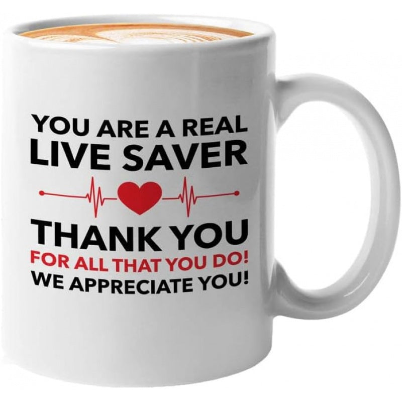 Tailorly White Ceramic 11 oz Mug - You Are A Real Live Saver Thank You For All That You Do We Appreciate You Minimalist Medical Heartbeat Line Featuring A Vibrant