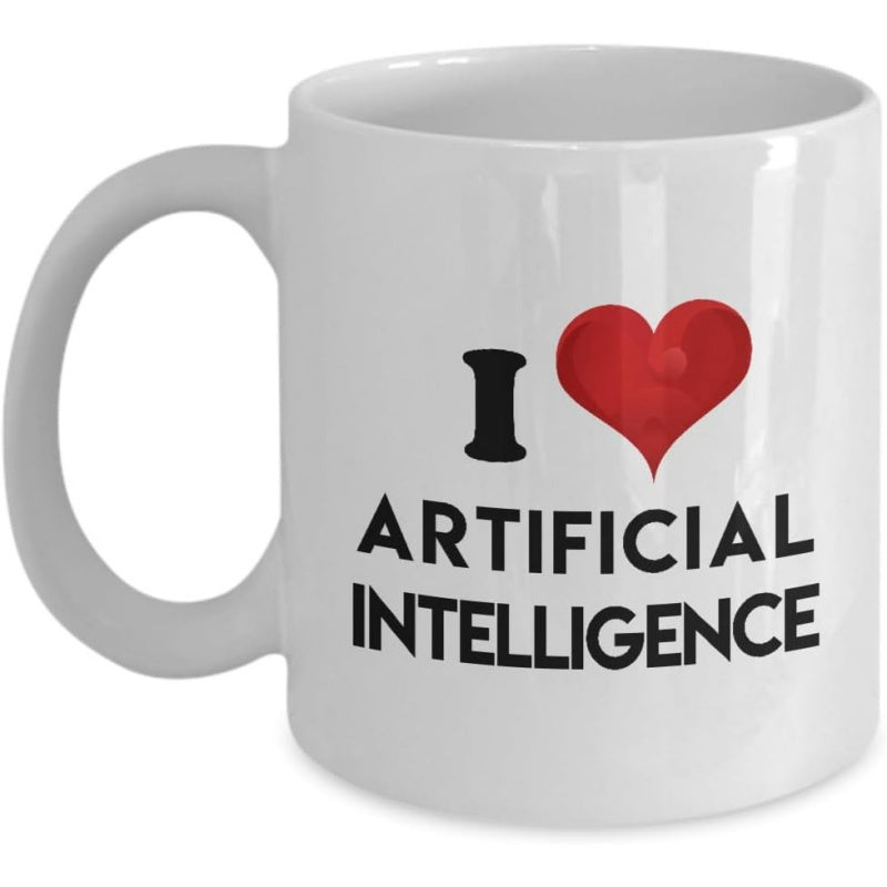 Tailorly White Ceramic 11 oz Mug - I Artificial Intelligence Sleek Minimalist Red Heart Symbol Over Clean White Surface Background Heart