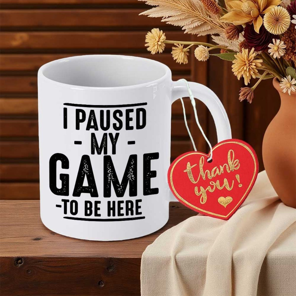 Tailorly White Ceramic 11 oz Mug - I Paused My Game To Be Here Minimalist Bold Typography Design On Clean