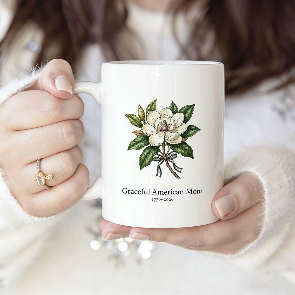 Tailorly White Ceramic 11 oz Mug - Graceful American Mom Elegant Botanical Vintage White Blossom With Green Leaves Tied With Ribbon Flower
