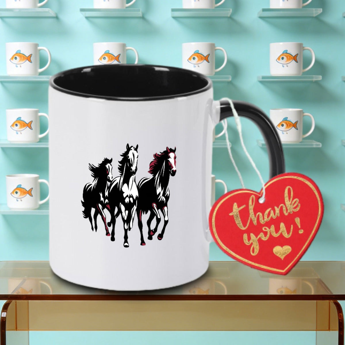 Tailorly Black Accent 11 oz Mug - Horse Rider Design