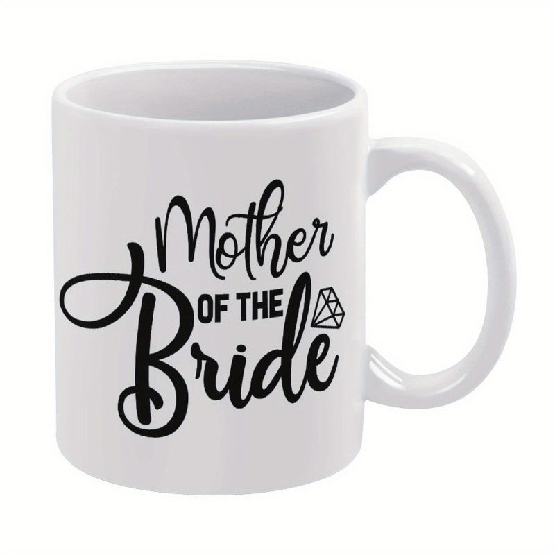 Tailorly White Ceramic 11 oz Mug - Mother Of The Bride Elegant Script Text With Small Geometric Sparkling Diamond