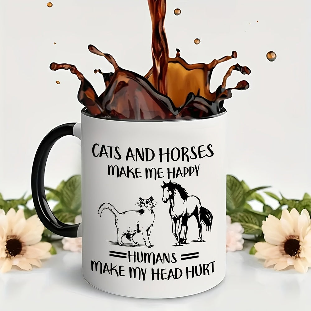 Tailorly Black Accent 11 oz Mug - cats and horses