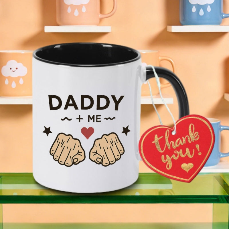 Tailorly Black Accent 11 oz Mug - boxing design with "daddy me" text and stars