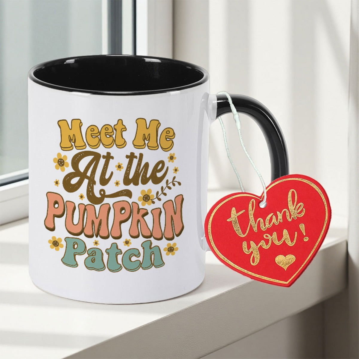 Tailorly Black Accent 11 oz Mug - Autumn Pumpkin Double-Sided Pumpkins