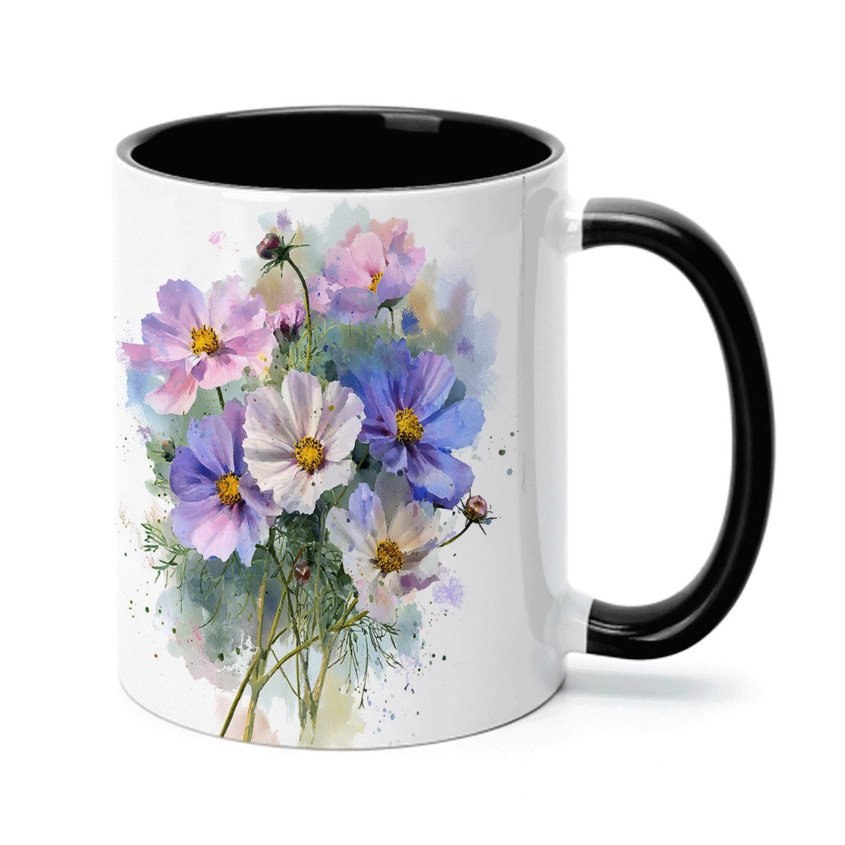 Tailorly Black Accent 11 oz Mug - watercolor floral