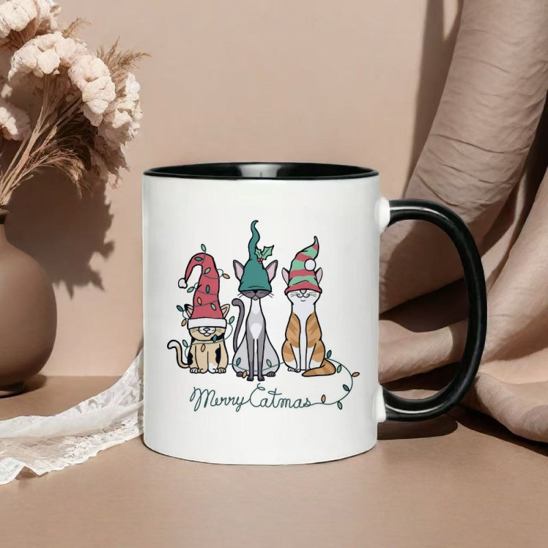 Tailorly Black Accent 11 oz Mug - holiday christmas cat