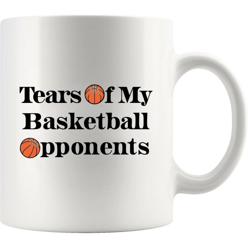 Tailorly White Ceramic 11 oz Mug - Tears Of My Basketball Opponents Minimalist Style Sporty Design Featuring Small Orange Textured Basketballs Mug