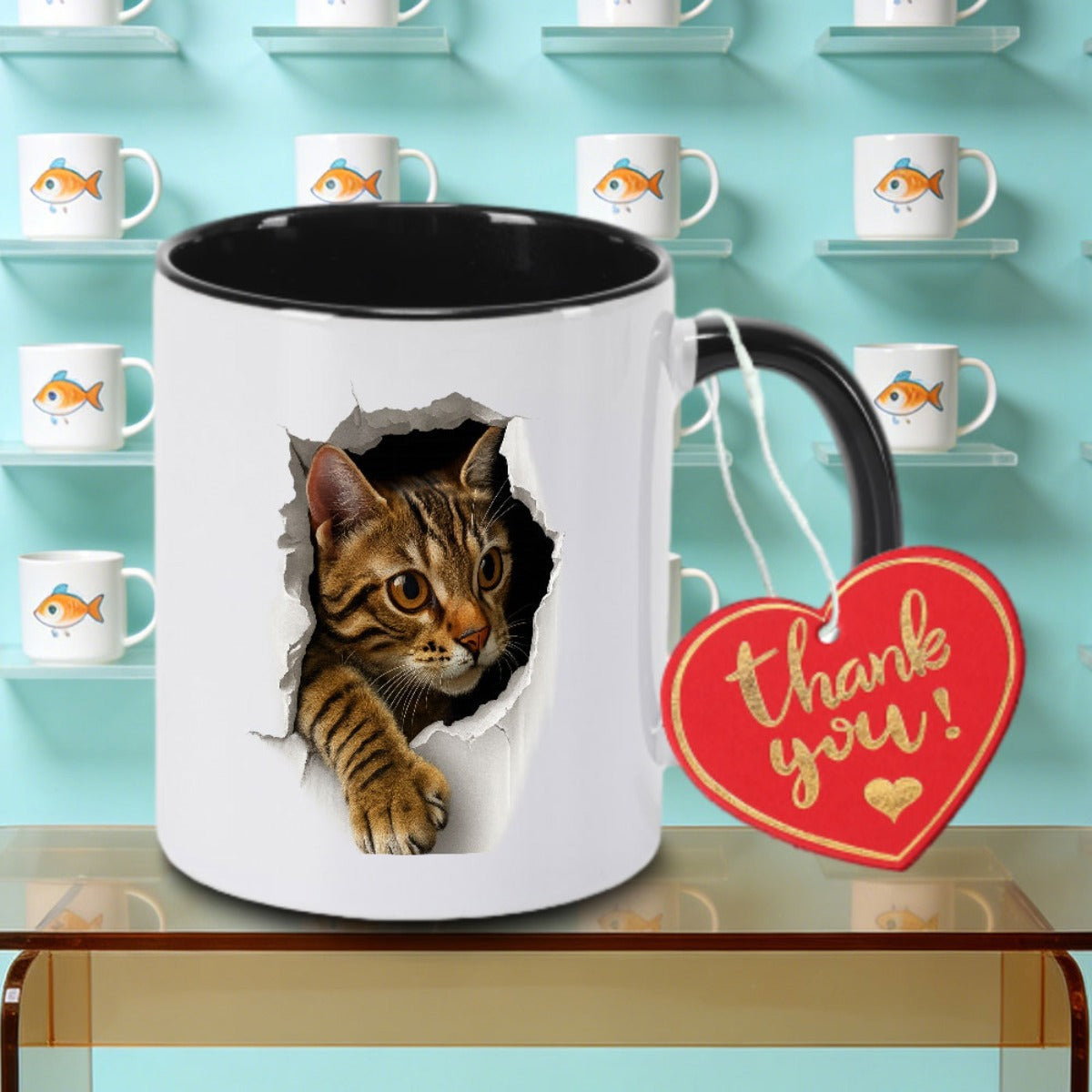 Tailorly Black Accent 11 oz Mug - 1pc with 3D Ceramic Coffee Mug Coffee Cup Tea Mug Christmas Gift Reusable Can Hold Tea Milk Water During