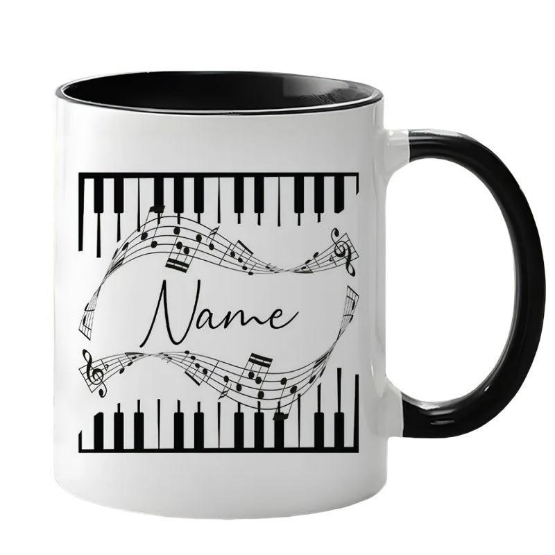 Tailorly Black Accent 11 oz Mug - piano keyboard and elegant black and white piano