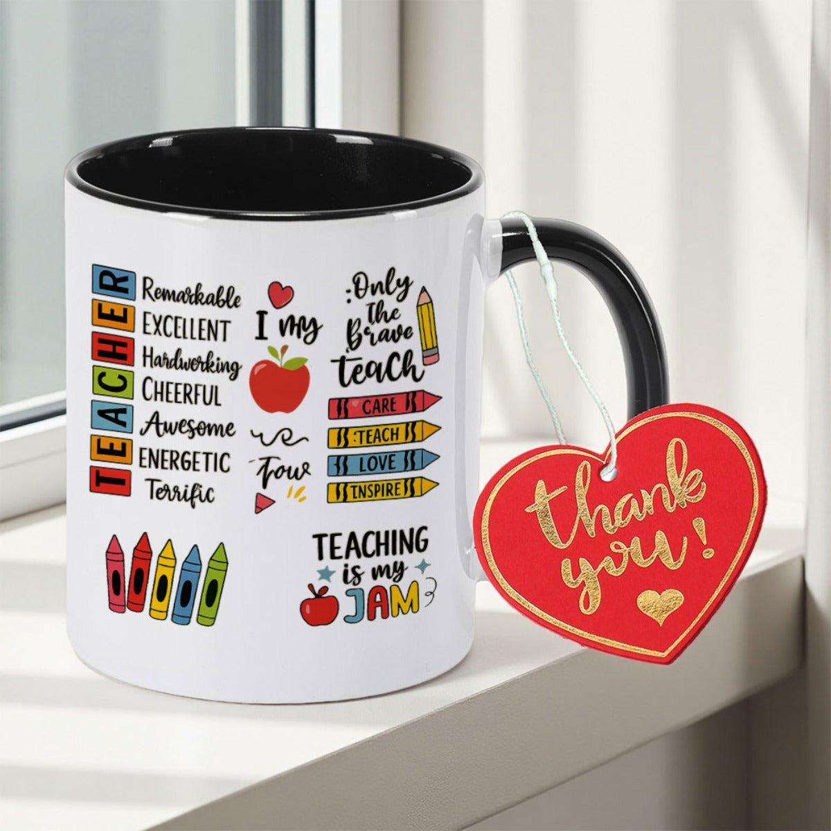 Tailorly Black Accent 11 oz Mug - I Love My Students text