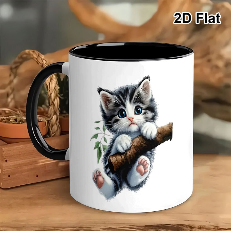 Tailorly Black Accent 11 oz Mug - adorable kitten on a branch