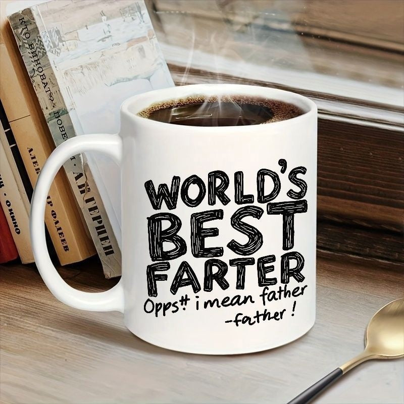 Tailorly White Ceramic 11 oz Mug - Worlds Best Farter Opps I Mean Father Father Classic White Ceramic Vessel With Bold Textured Typography Featuring Humorous
