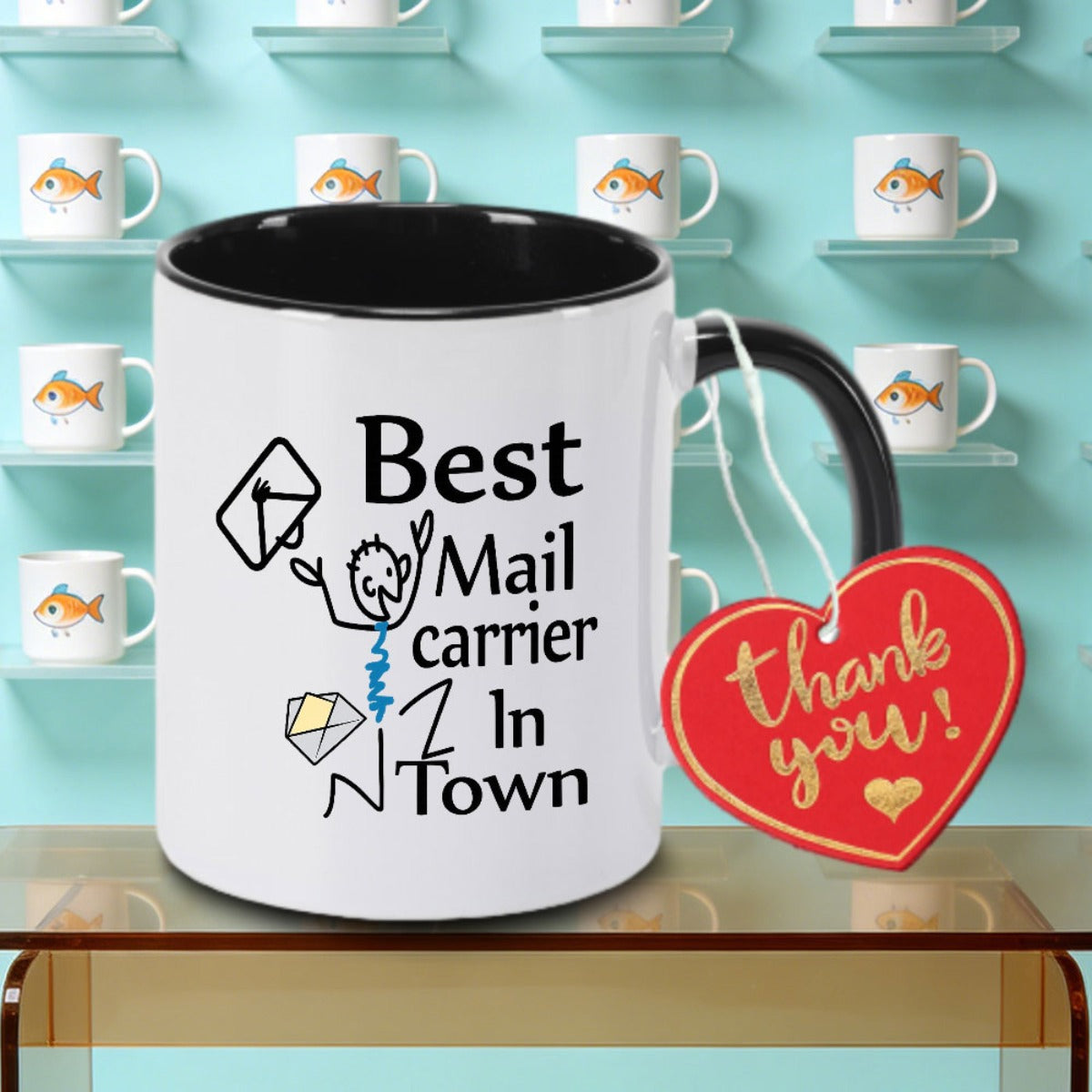 Tailorly Black Accent 11 oz Mug - Letters and postal symbols (envelope and mailbox)