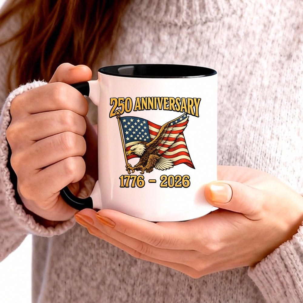 Tailorly Black Accent 11 oz Mug - American flag and "250th Anniversary 1776-2026" text