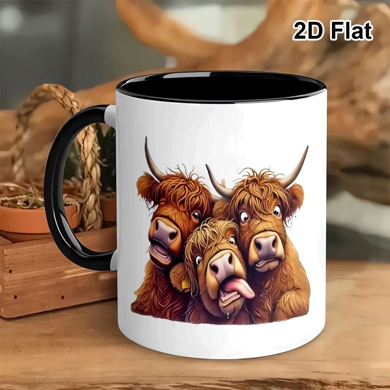 Tailorly Black Accent 11 oz Mug - funny highland cow illustration