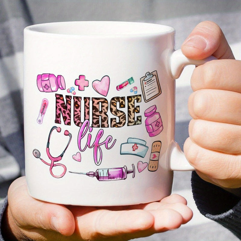 Tailorly White Ceramic 11 oz Mug - Nurse Life Pink Medical Icons And Leopard Print Text Featuring Professional Healthcare Elements Nurse